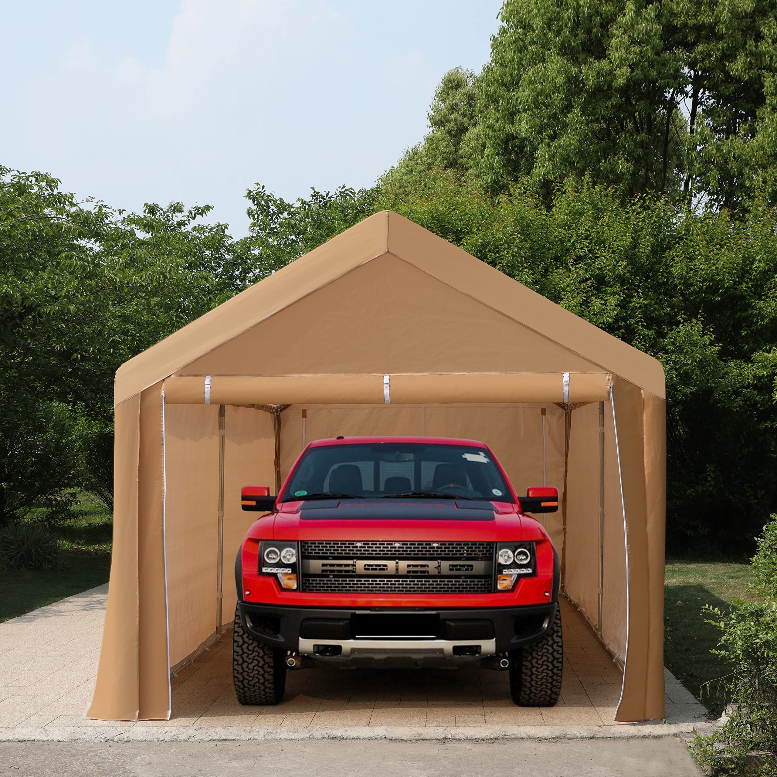 Phi Villa 10x20 ft Heavy Duty Carport Canopy Instant Garage with Removable Sidewalls and Doors