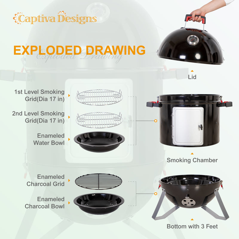 Captiva Designs Portable Enamel Vertical Patio Smoker