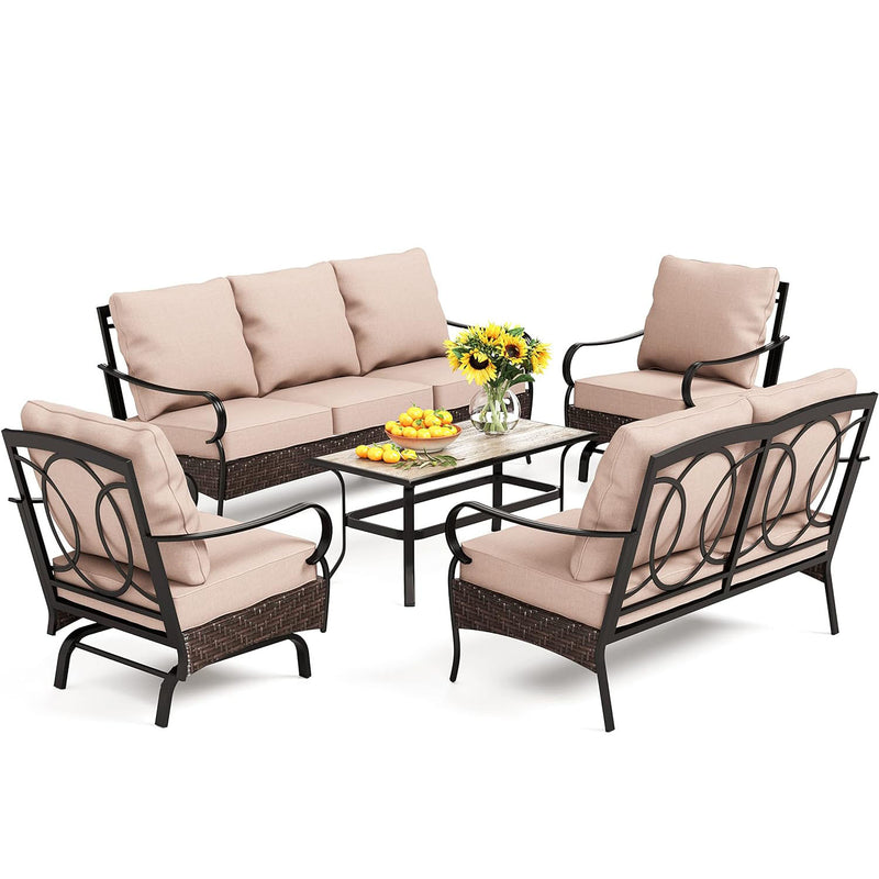 Phi Villa 7-Seater Wicker & Steel Outdoor Conversation  Sofa Sets With Loveseat