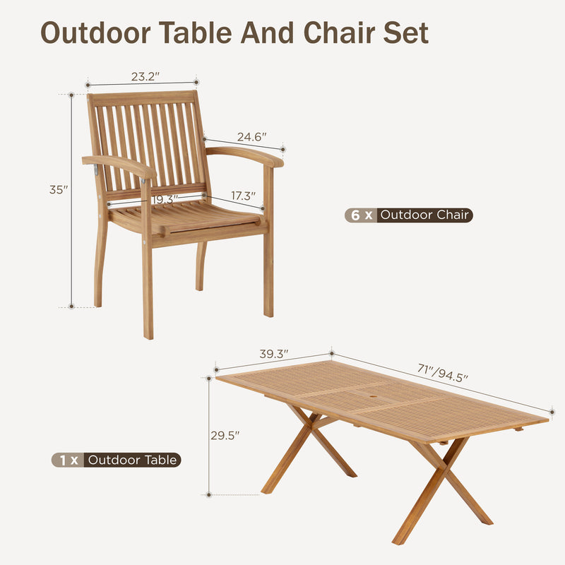 7/9-Piece Vacation-inspired Expandable Wooden Outdoor Dining Set for Garden Phi Villa