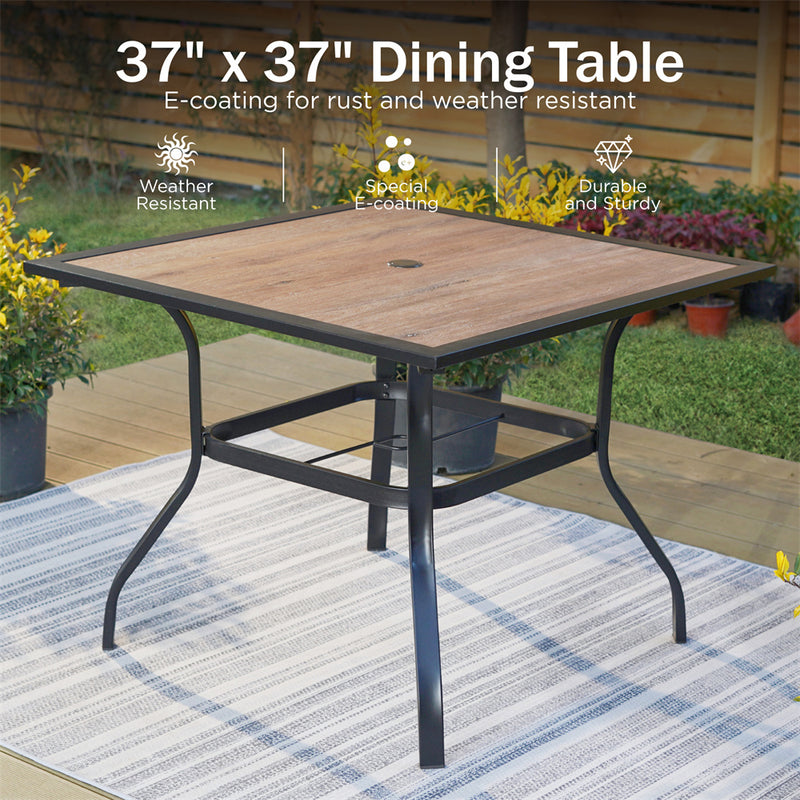 PHI VILLA 5-Piece Patio Dining Set 4 Fixed Steel Chairs and Dining Table