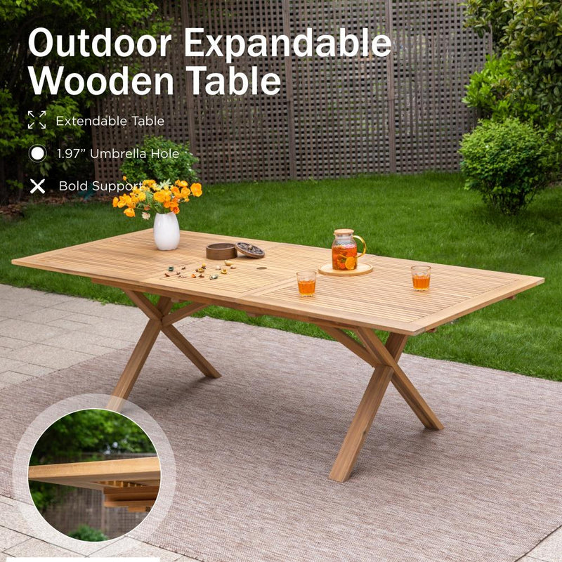 7/9-Piece Vacation-inspired Expandable Wooden Outdoor Dining Set for Garden Phi Villa