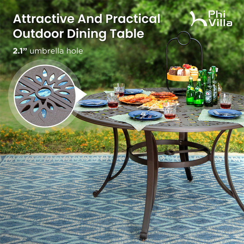 PHI VILLA 7 Piece Cast Aluminum Patio Dining Set with Fixed Chair & Dining Table