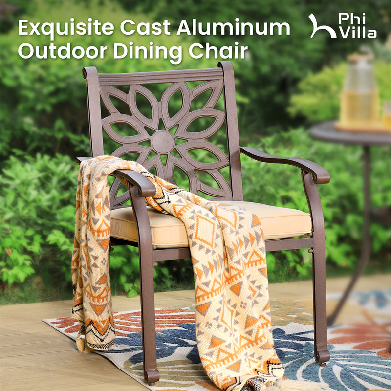 PHI VILLA 7 Piece Cast Aluminum Patio Dining Set with Fixed Chair & Dining Table