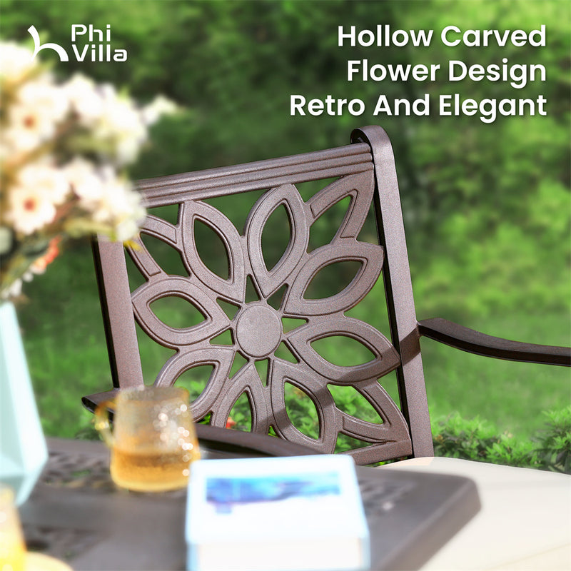 PHI VILLA 7 Piece Cast Aluminum Patio Dining Set with Fixed Chair & Dining Table