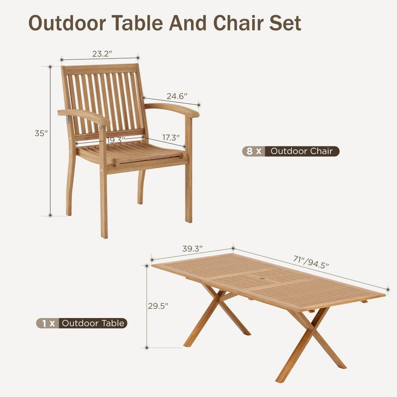 7/9-Piece Vacation-inspired Expandable Wooden Outdoor Dining Set for Garden Phi Villa