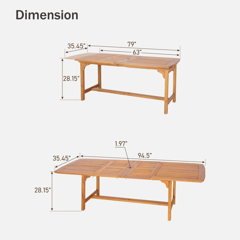 PHI VILLA Acacia Wood Patio Expandable Table