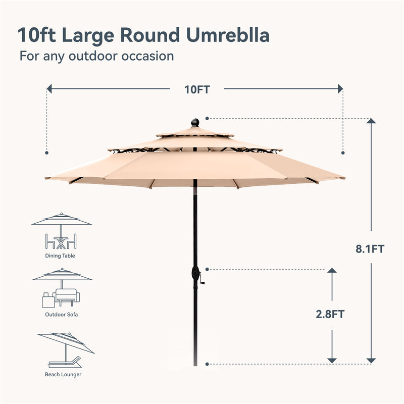 PHI VILLA 10ft 3 Tier Auto-tilt Patio Umbrella Outdoor Double Vented Umbrella