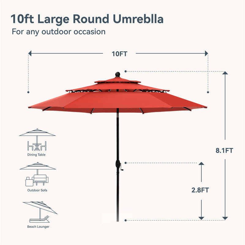 PHI VILLA 10ft 3 Tier Auto-tilt Patio Umbrella Outdoor Double Vented Umbrella