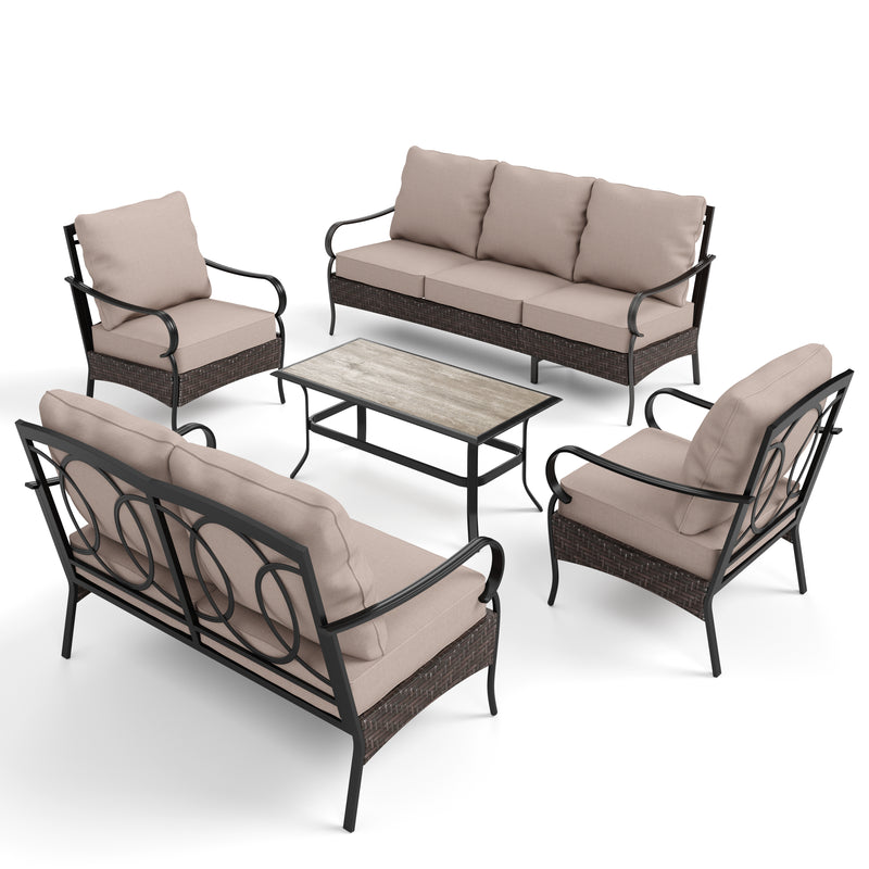 Phi Villa 7-Seater Wicker & Steel Outdoor Conversation  Sofa Sets With Loveseat