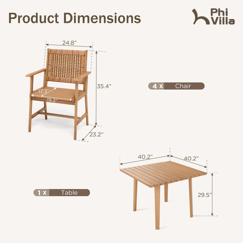 Patio Acacia Wood & Wicker Dining Set for Garden, Porch PHI VILLA