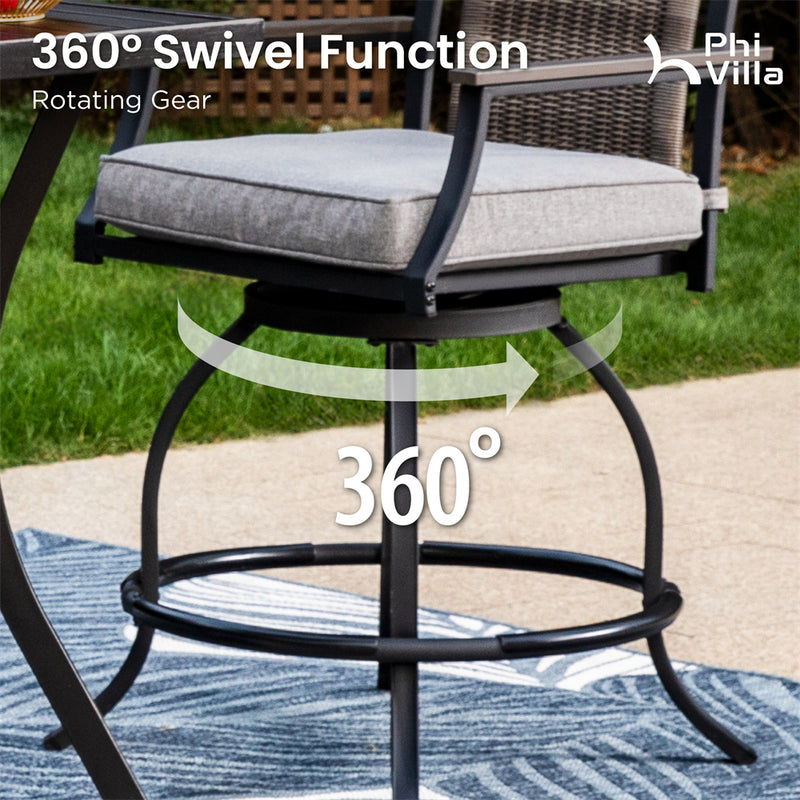 Phi Villa Outdoor Swivel Bar Stools with Rattan Backrest