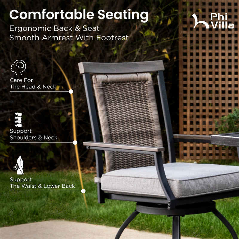 Phi Villa Outdoor Swivel Bar Stools with Rattan Backrest