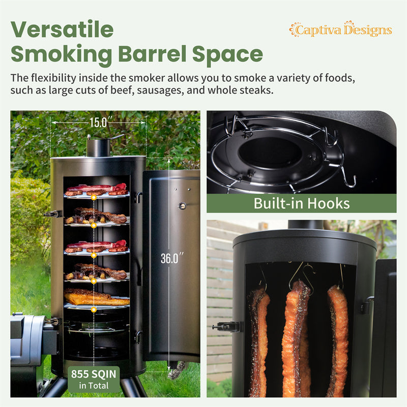 Captiva Designs Heavy-Duty Vertical Offset Charcoal Patio Smoker