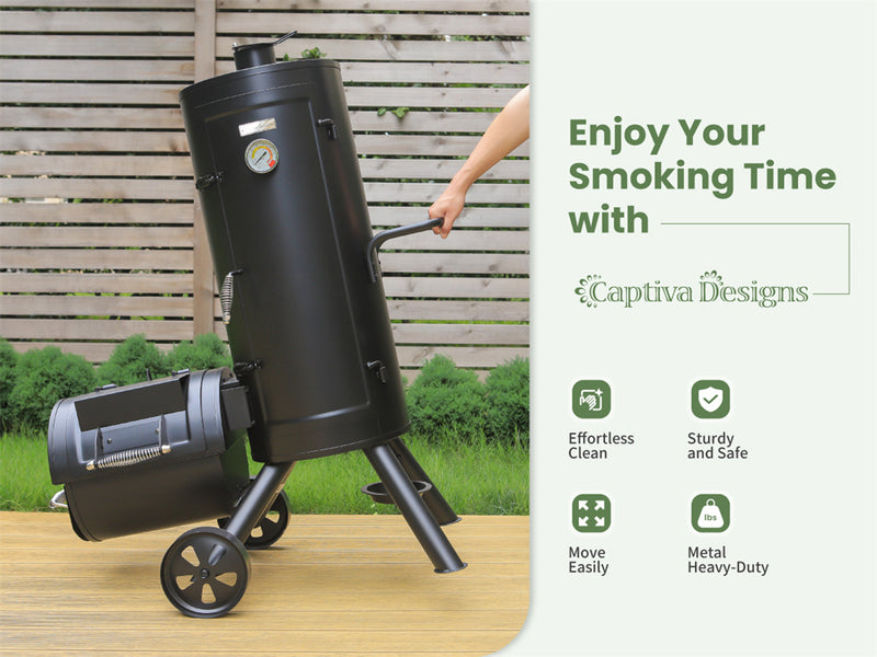 Captiva Designs Heavy-Duty Vertical Offset Charcoal Patio Smoker