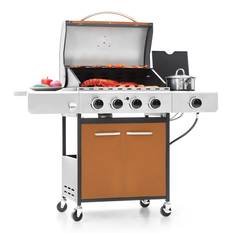 Patio Outdoor Propane Gas Grill BBQ with 4 x 8000 BTU Grilling Burners and 10,000 Side Burner-Captiva Designs