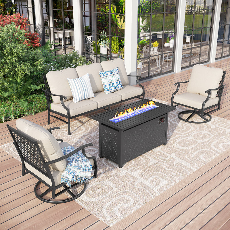 Phi Villa Outdoor Steel Sofa Set With Rectangle Fire Pit Table for Sale