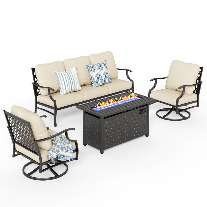 Phi Villa Outdoor Steel Sofa Set With Rectangle Fire Pit Table for Sale