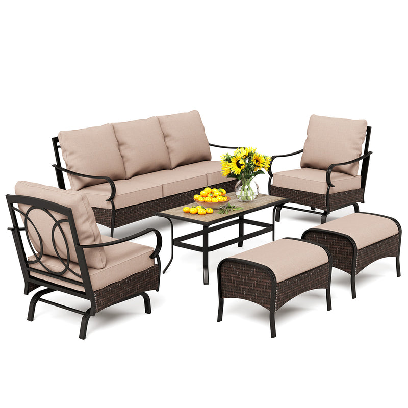 Phi Villa 13-Person Outdoor Patio Furniture Combination Set With Rattan Sofa Set, Dining Set, and Umbrella