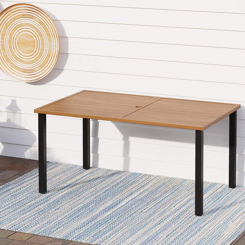 PHI VILLA Patio Wood-Like Rectangle Steel Dining Table