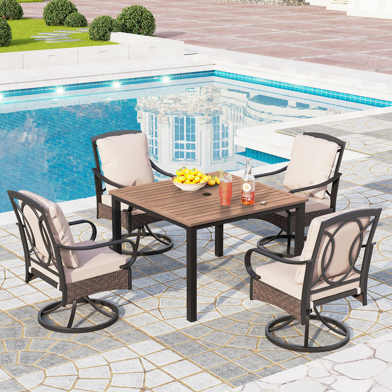 5-Piece Outdoor Dining Set with Rattan Swivel Chairs and Square Table PHI VILLA