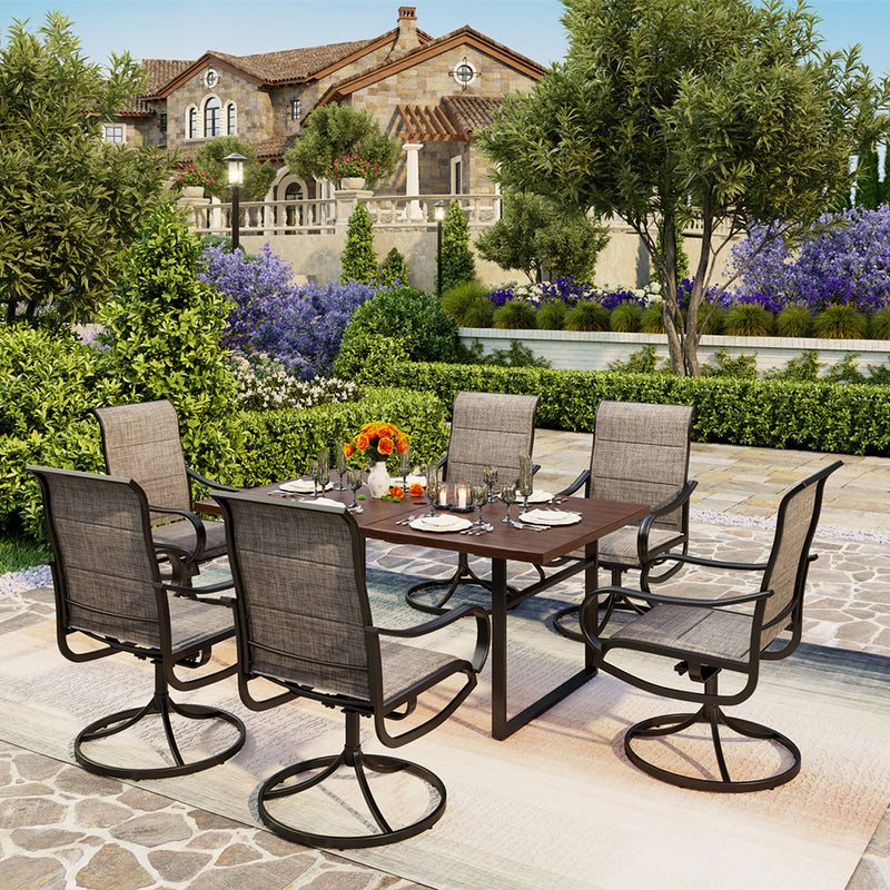 7-Piece Patio Dining Set with Upgraded Textilene Chairs and U-Shape Leg Wood-grain Table-PHI VILLA