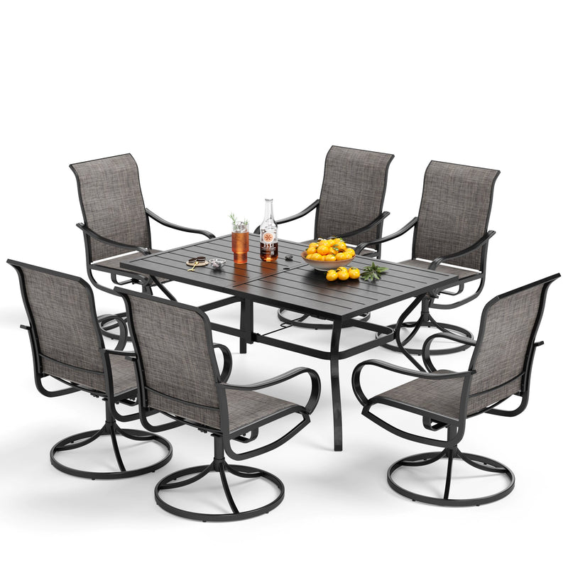 7-Piece Outdoor Dining Set with Textilene Swivel Chairs for Garden,Deck PHI VILLA