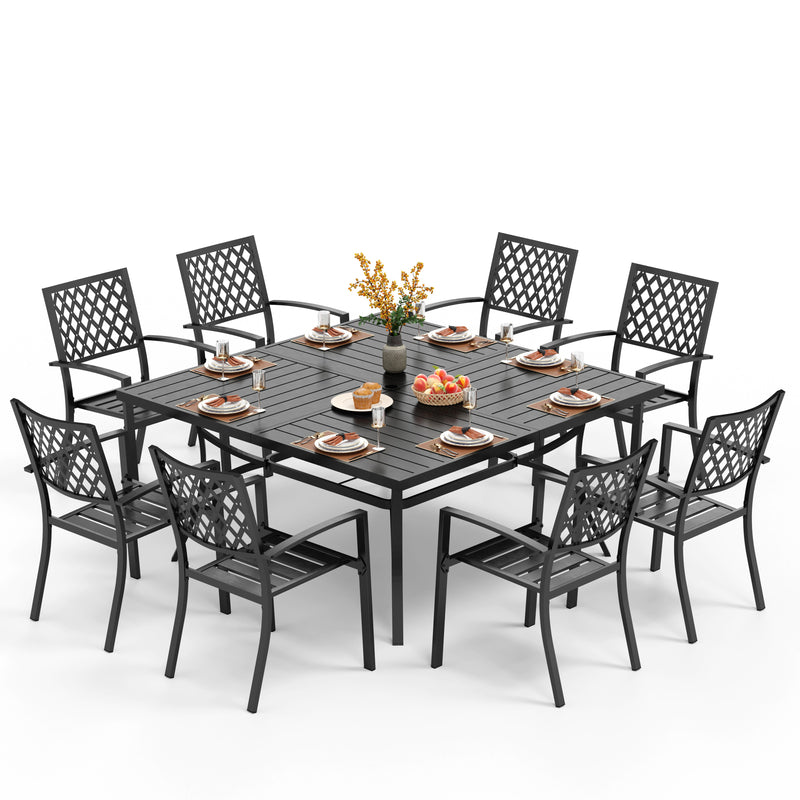 9-Piece Patio Dining Set with 60" Large Square Table for Garden, Big Family Phi Villa