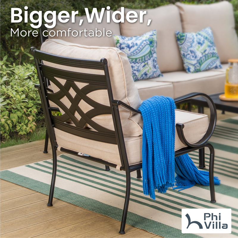 Phi Villa 7-Seater Outdoor Elegant Sofa Set With Love Seat & Metal Coffee Table