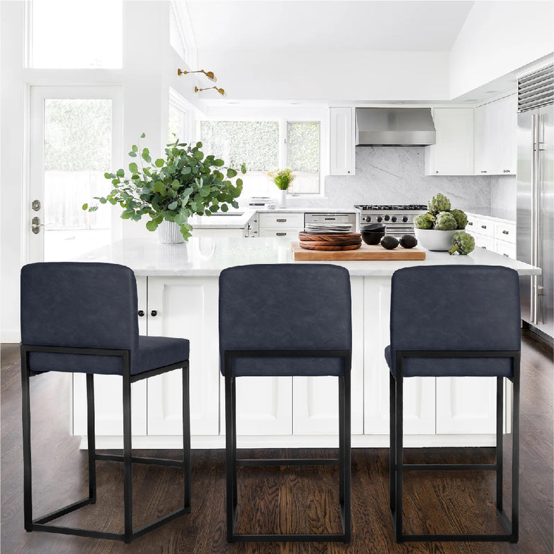 PHI VILLA Black Bar Stools— Counter Height Bar Stool Leather Stools Barstools with Back for Kitchen Counter