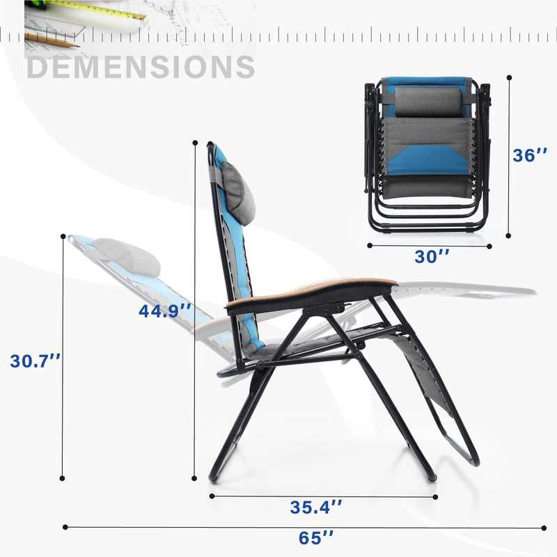 PHI VILLA Oversized Padded Zero Gravity Chair with Cup Holder