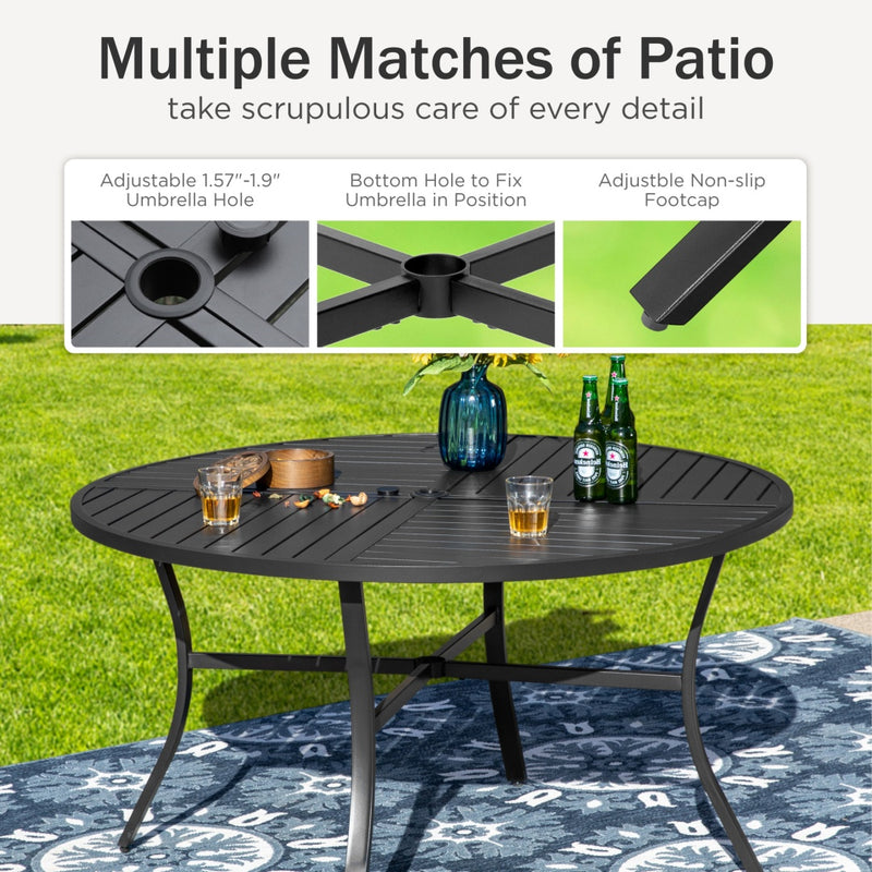 Phi Villa 5-Piece Patio Dining Set Steel Round Table & Textilene Swivel Chairs