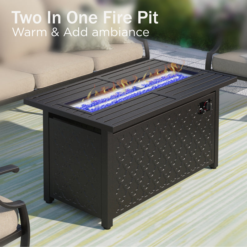 Phi Villa Outdoor Steel Sofa Set With Rectangle Fire Pit Table for Sale