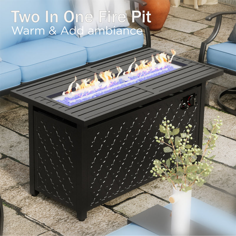 Phi Villa Outdoor Steel Sofa Set With Rectangle Fire Pit Table for Sale