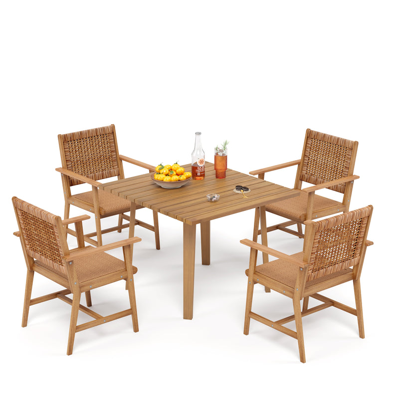 Patio Acacia Wood & Wicker Dining Set for Garden, Porch PHI VILLA