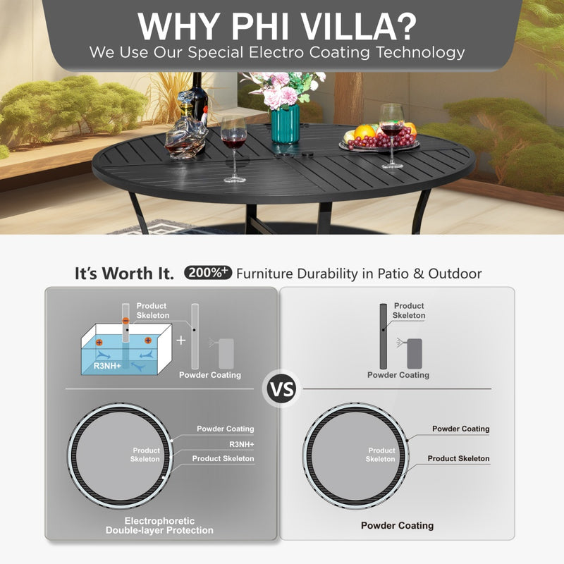 5/7-Piece Patio Dining Set with Patterned Round Table & Stylish Rattan Rope Chairs-Phi Villa