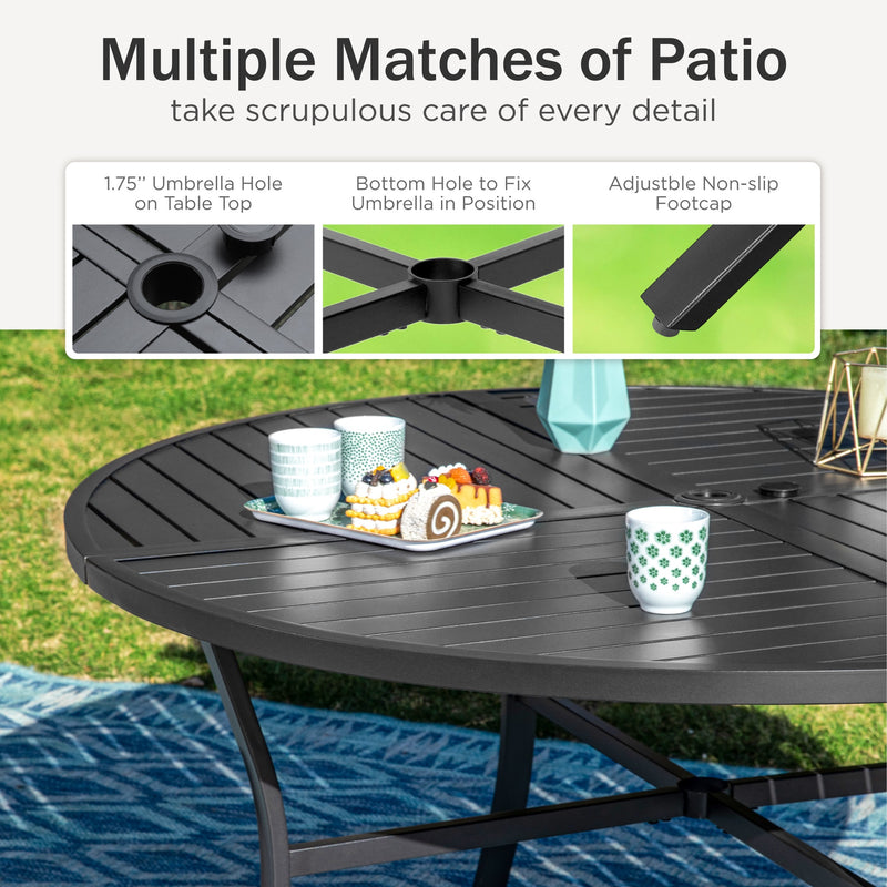 7-Pcs Outdoor Dining Set with Round Table and Textilene Swivel Chairs-Phi Villa