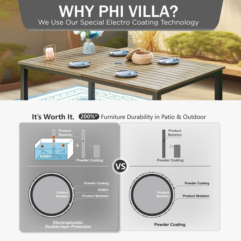 7-Piece Patio Dining Set with Upgraded Textilene Padded Chairs and Wood-grain Table-PHI VILLA