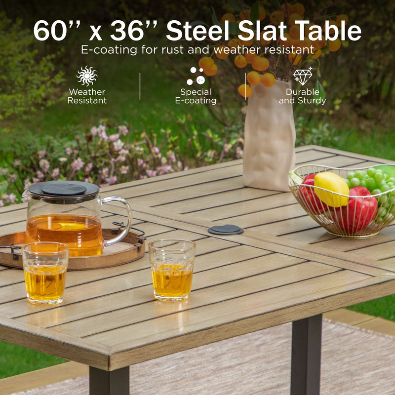 PHI VILLA Patio Wood-Like Rectangle Steel Dining Table