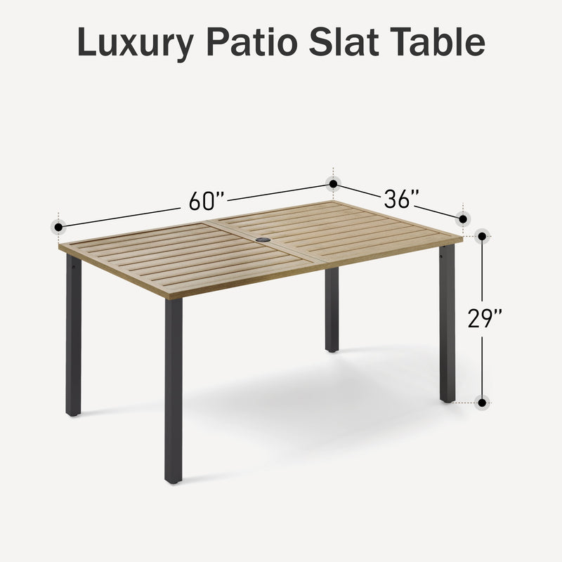 PHI VILLA Patio Wood-Like Rectangle Steel Dining Table