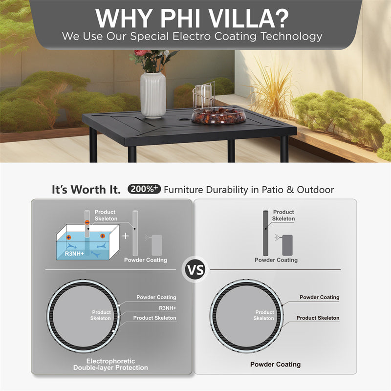 PHI VILLA 3-Piece Patio Bar Set With 2 Swivel Rattan Bar Stools &  1 Square Table