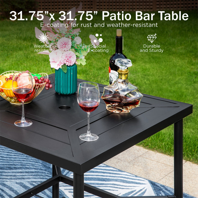 PHI VILLA Outdoor Bar Stools Set with Steel Swivel Cushioned Bar Stools and High Table with Geometric Patterns