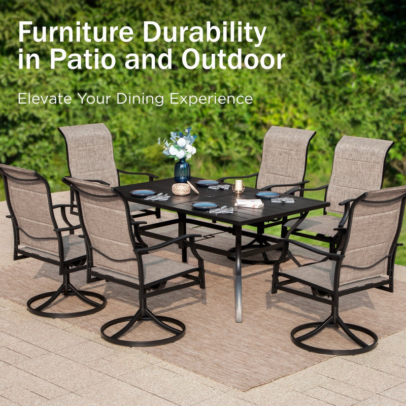 7-Pcs Patio Dining Set with Highback Padded Textilene Swivel Chairs for Deck, Backyard PHI VILLA