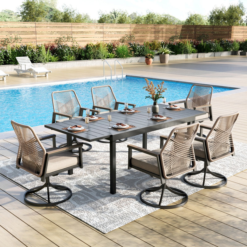 7/9-Piece Patio Dining Set with Stylish Rattan Rope Chairs and Expandable Table-Phi Villa