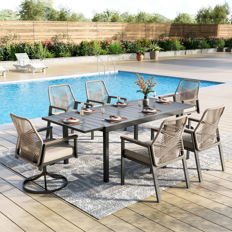 7/9-Piece Patio Dining Set with Stylish Rattan Rope Chairs and Expandable Table-Phi Villa