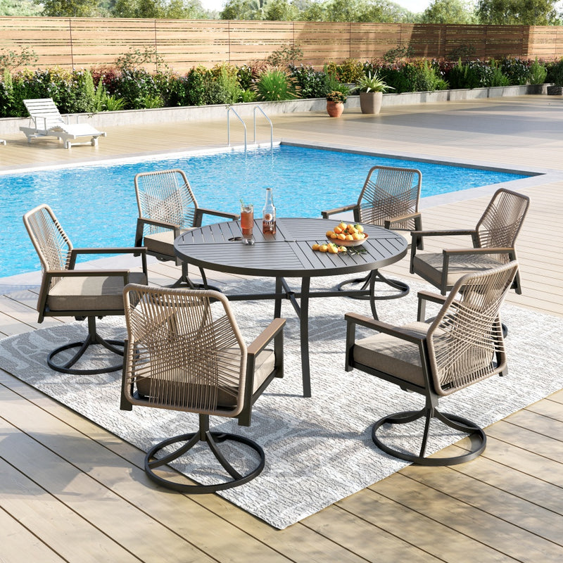 5/7-Piece Patio Dining Set with Patterned Round Table & Stylish Rattan Rope Chairs-Phi Villa