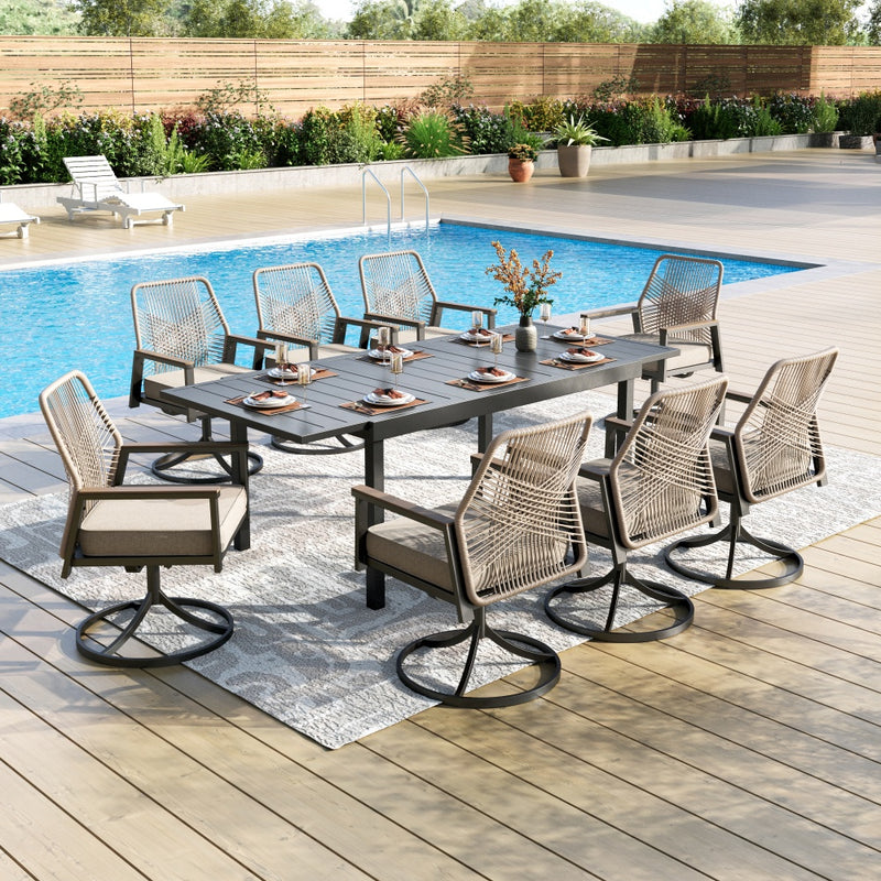 7/9-Piece Patio Dining Set with Stylish Rattan Rope Chairs and Expandable Table-Phi Villa