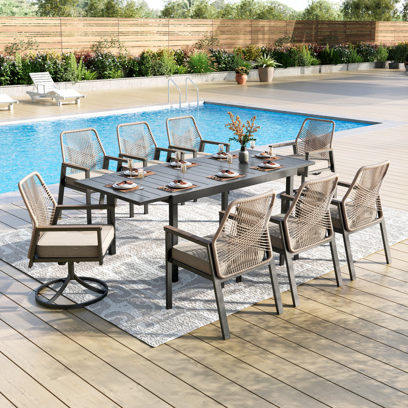 7/9-Piece Patio Dining Set with Stylish Rattan Rope Chairs and Expandable Table-Phi Villa