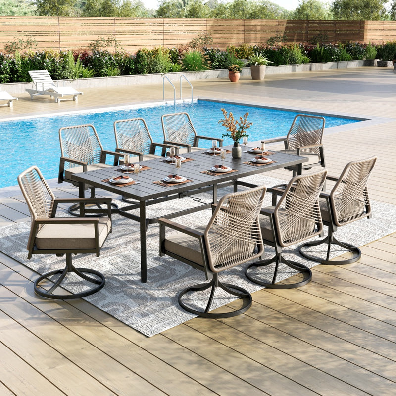 9-Piece Patio Dining Set with Stylish Rattan Rope Chairs and Long Table for 8-Phi Villa