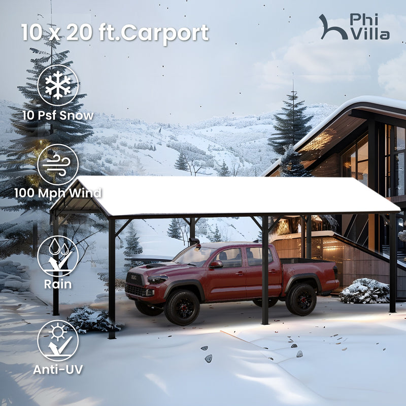 PHI VILLA 10x20ft Multi-use Carport for Car Storage with Heavy Duty Galvanized Steel Roof & Frame